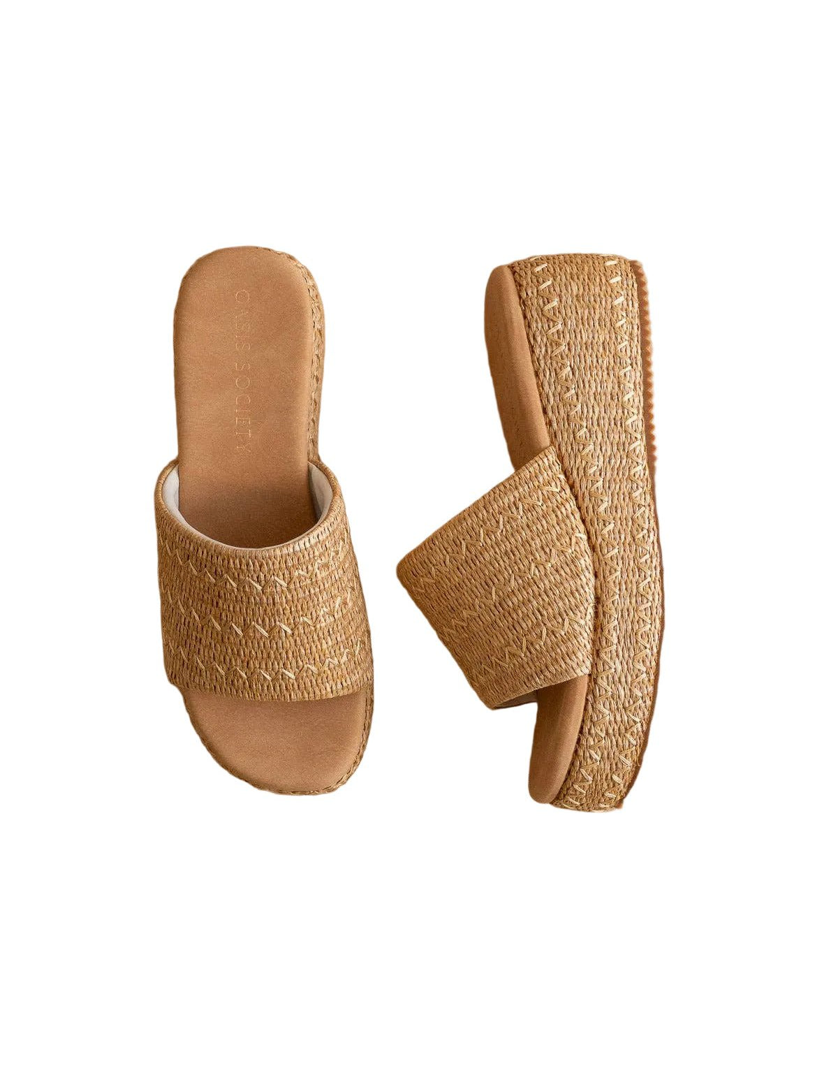 The Taniya - Toffee Raffia Platform Slide