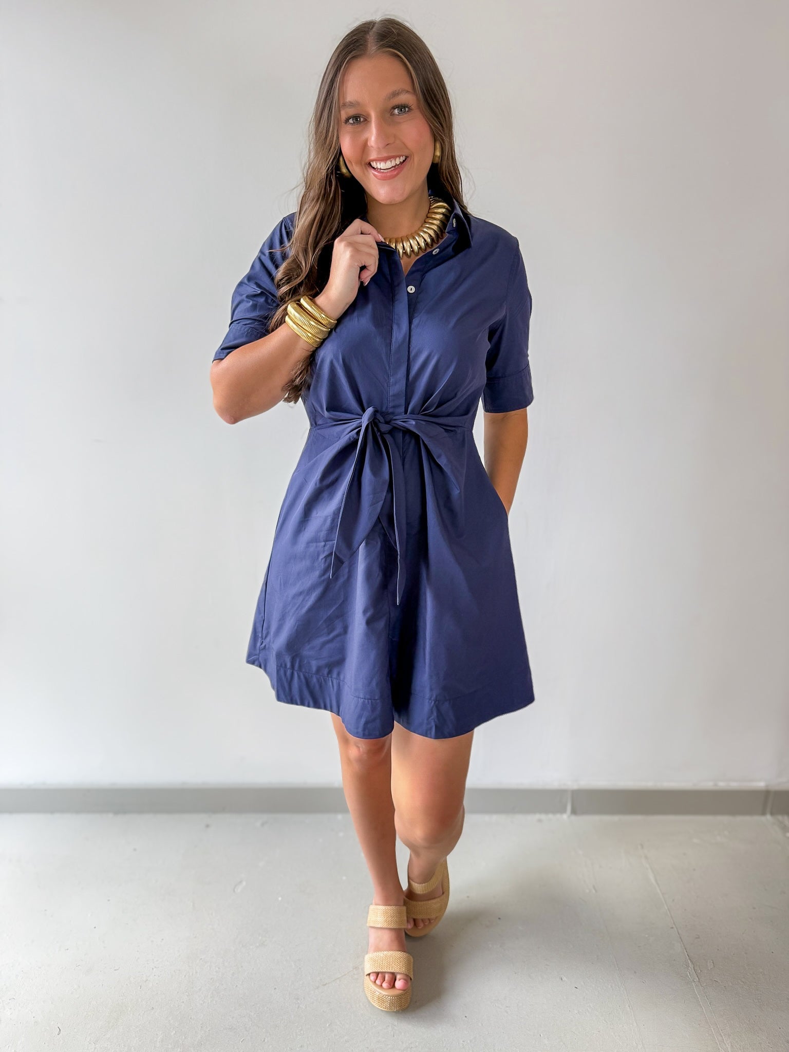 Tie Button Down Mini Dress