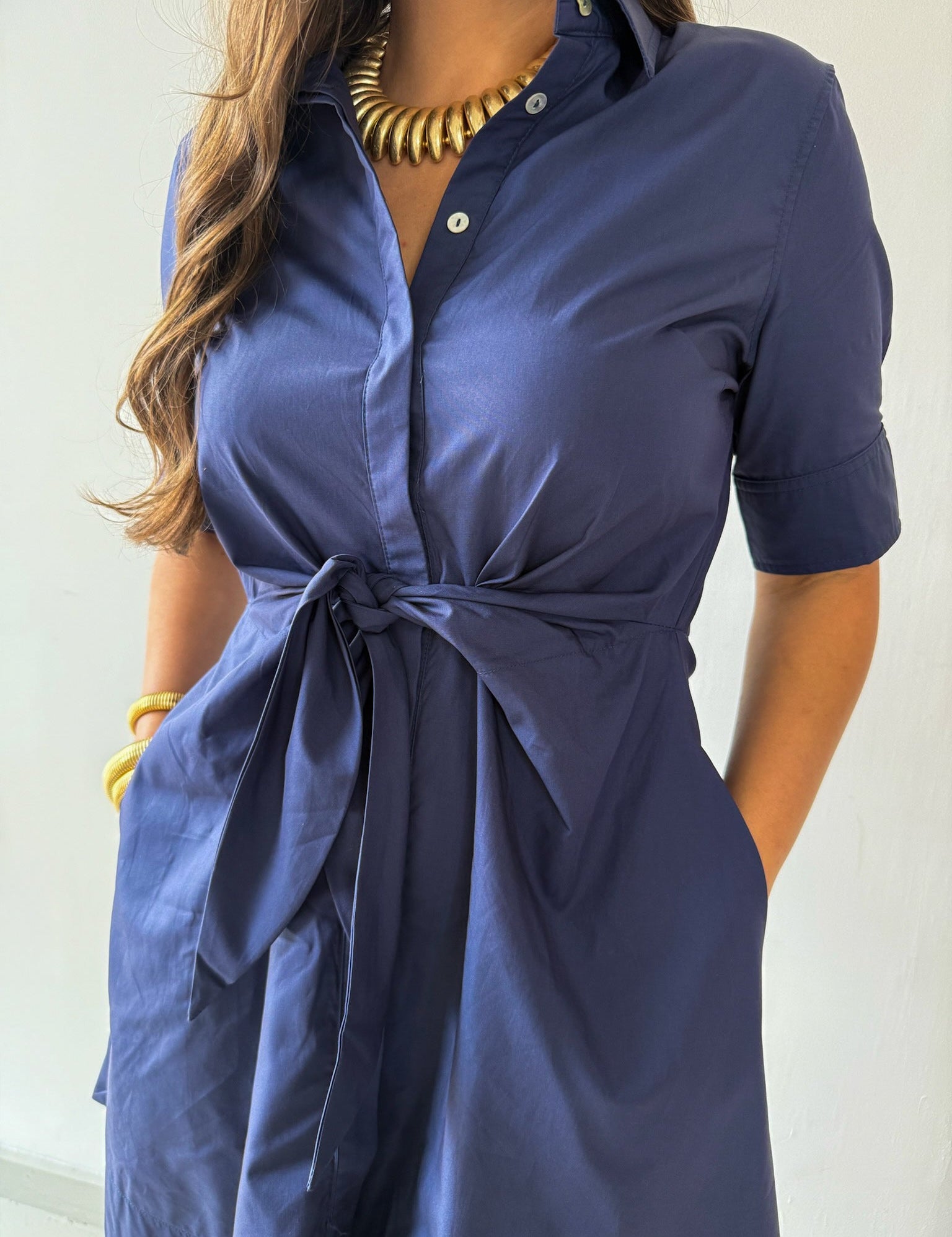 Tie Button Down Mini Dress