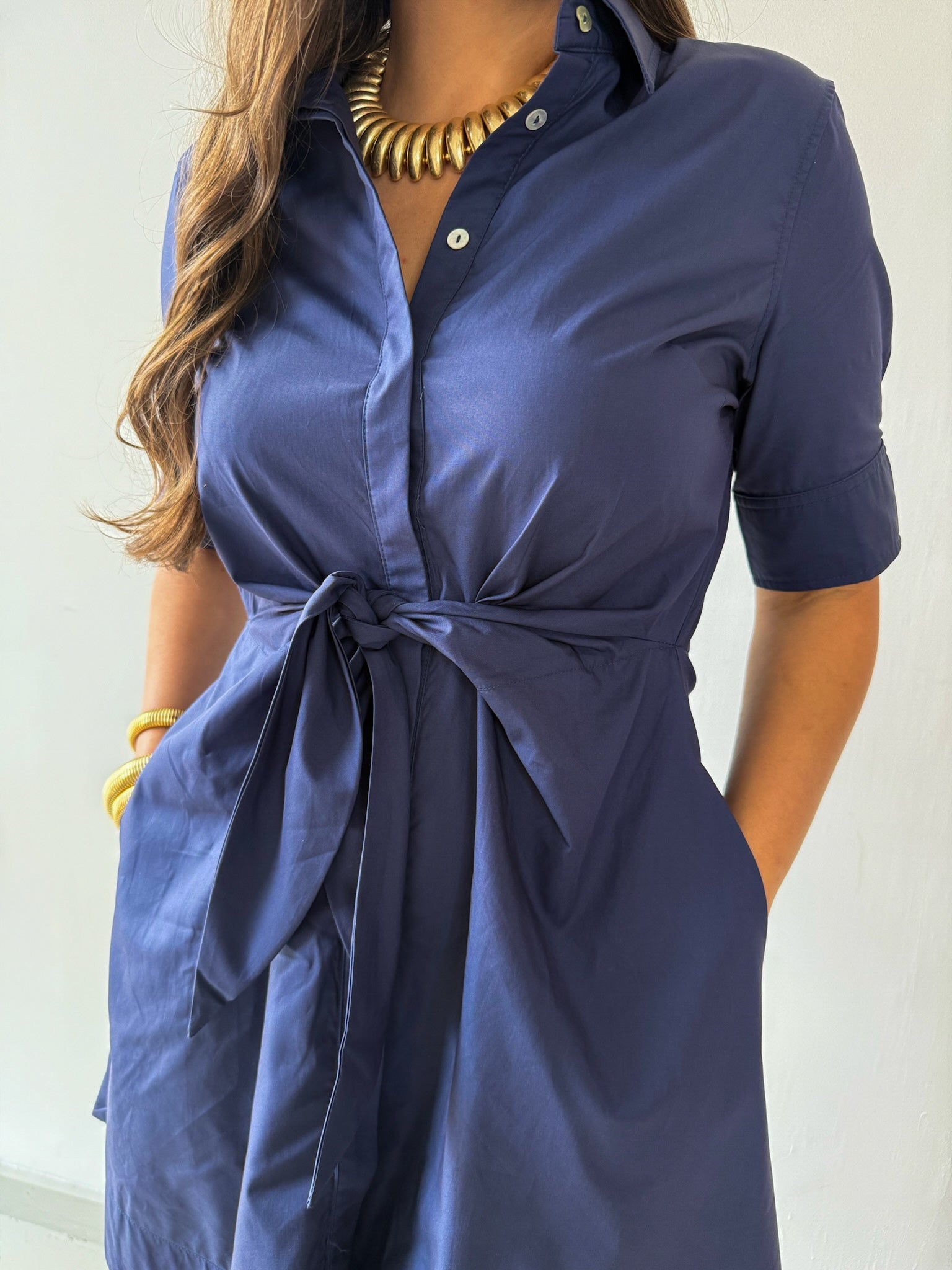 Tie Button Down Mini Dress