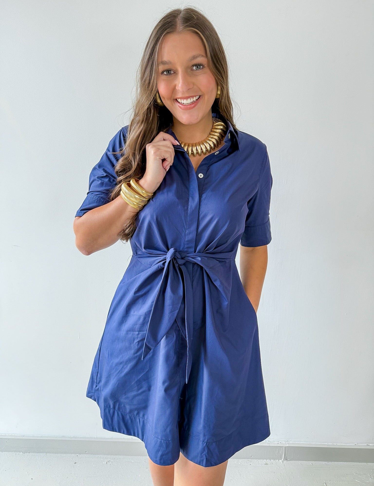 Tie Button Down Mini Dress