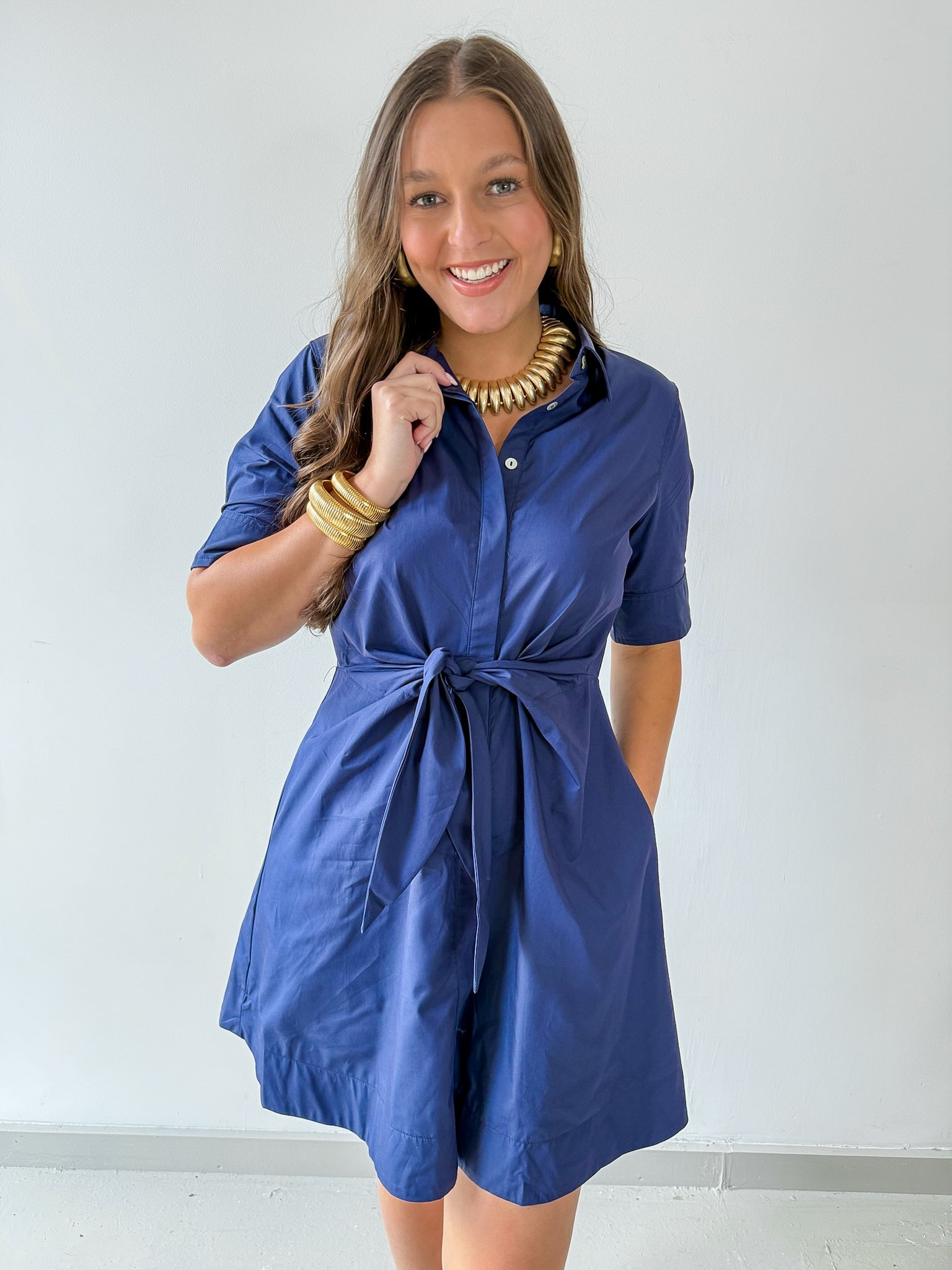 Tie Button Down Mini Dress