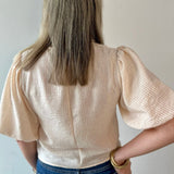 Tie Front Stripe Bubble Sleeve Top