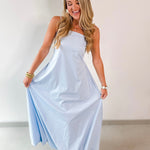 Tie Shoulder Bubble Hem Maxi Dress - Blue