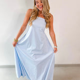Tie Shoulder Bubble Hem Maxi Dress - Blue