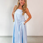 Tie Shoulder Bubble Hem Maxi Dress - Blue
