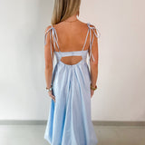 Tie Shoulder Bubble Hem Maxi Dress - Blue