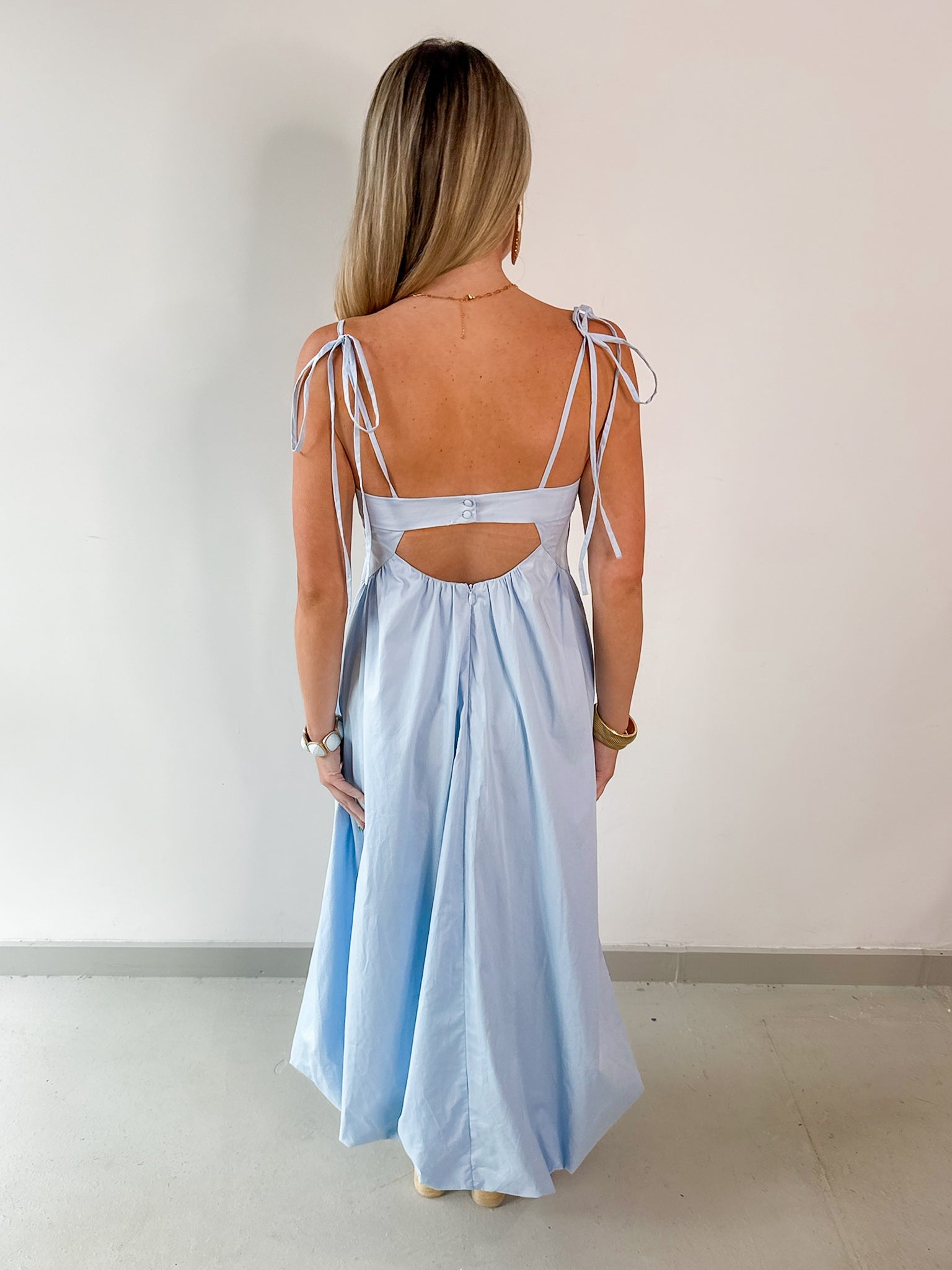 Tie Shoulder Bubble Hem Maxi Dress - Blue