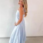 Tie Shoulder Bubble Hem Maxi Dress - Blue