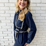 Tie Waist Collared Denim Dress