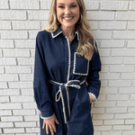 Tie Waist Collared Denim Dress