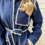 Tie Waist Collared Denim Dress
