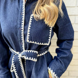 Tie Waist Collared Denim Dress