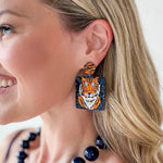 Tiger Glitter Square Earrings - Navy/Orange