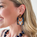 Tiger Glitter Square Earrings - Navy/Orange