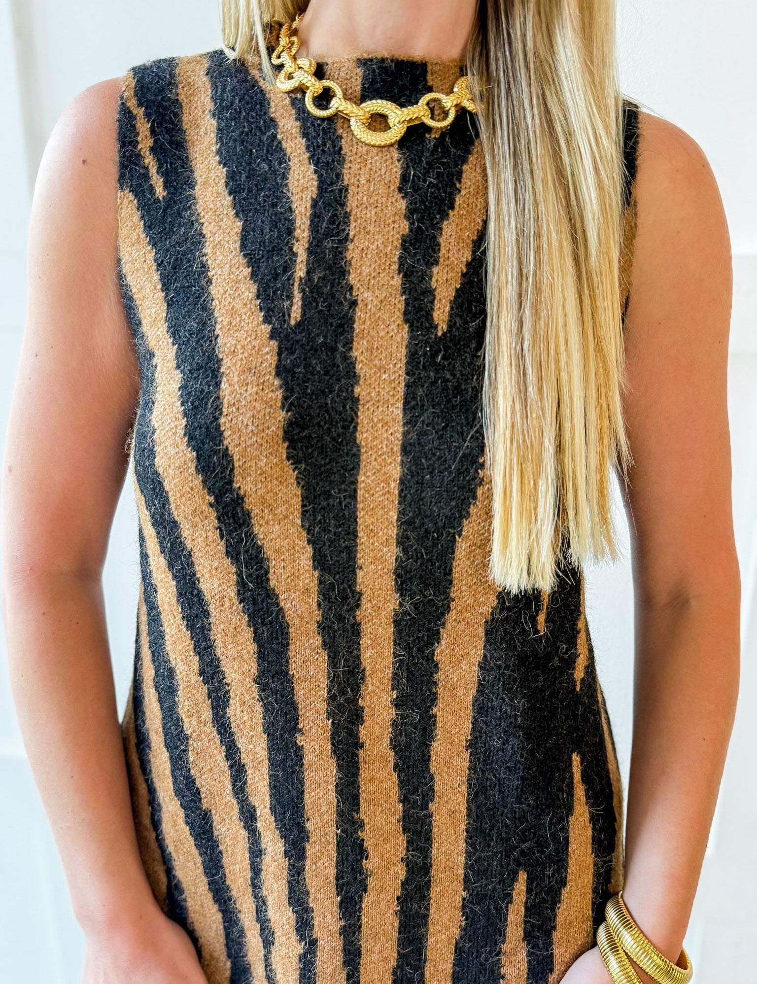 Tiger Print Knit Sweater Shift Mini Dress