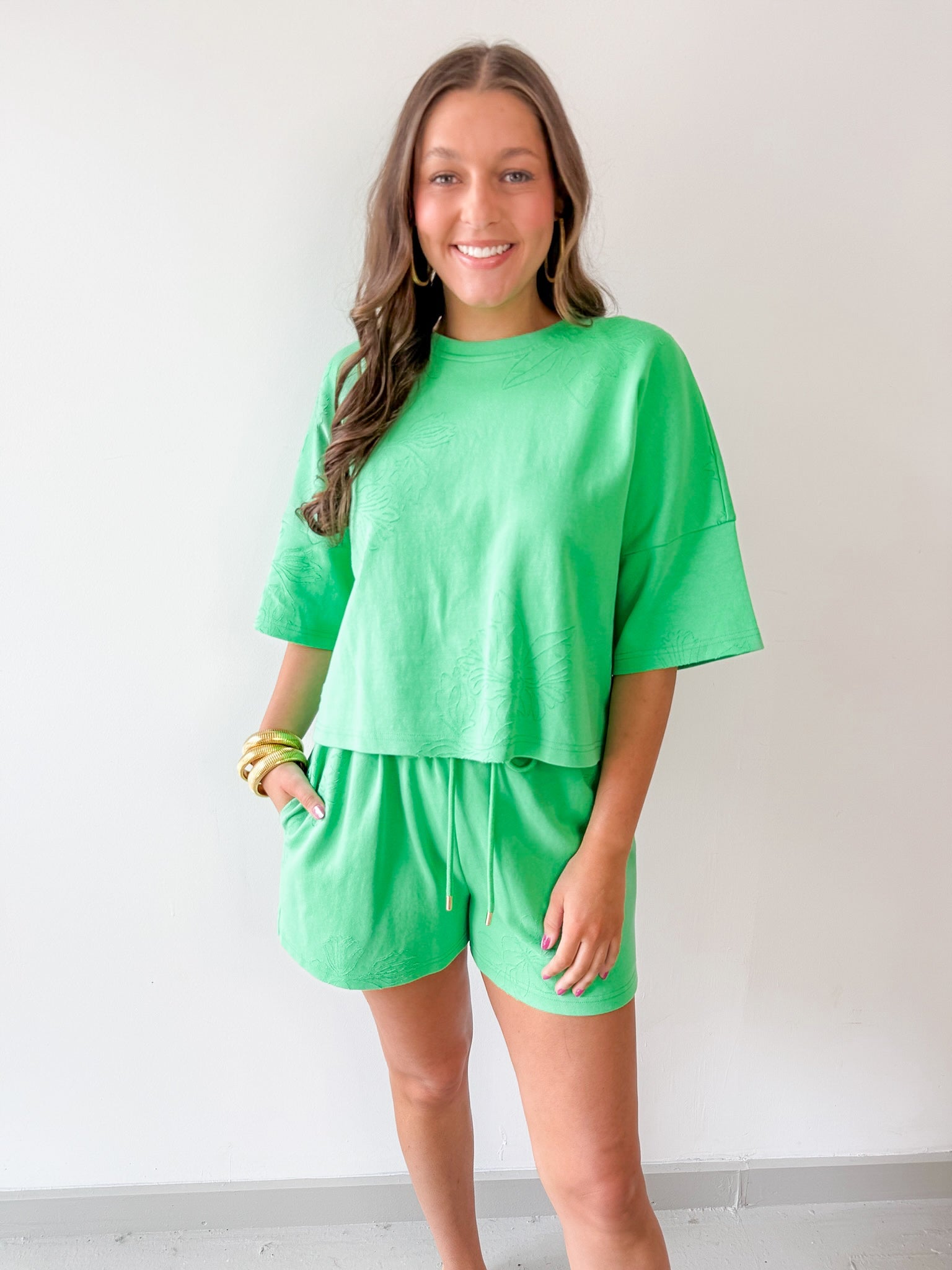 Tonal Embroiderd Tee & Short Set