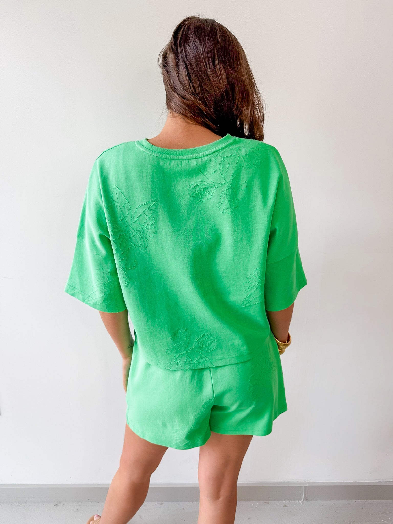Tonal Embroiderd Tee & Short Set