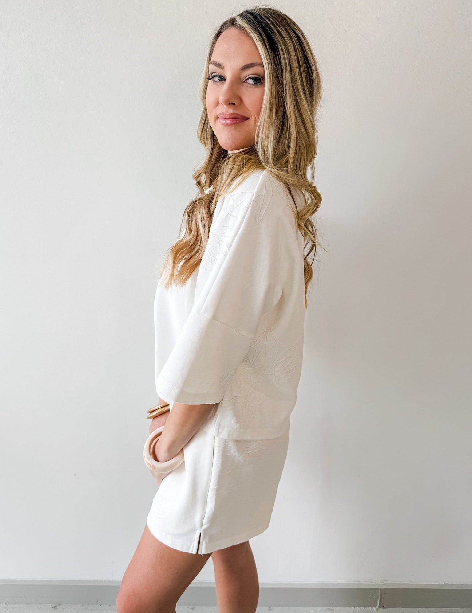 Tonal Embroiderd Tee & Short Set