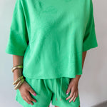 Tonal Embroiderd Tee & Short Set
