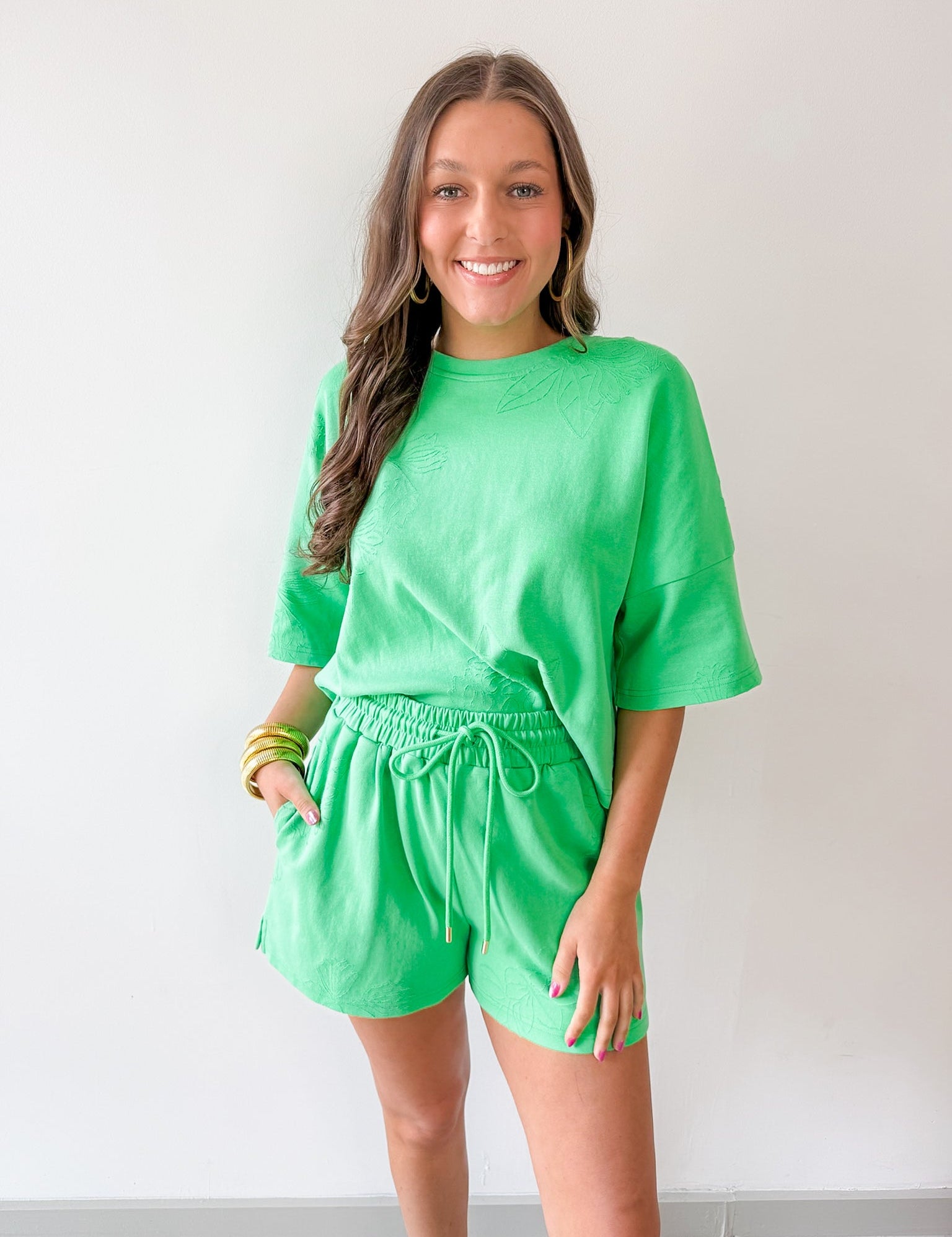 Tonal Embroiderd Tee & Short Set