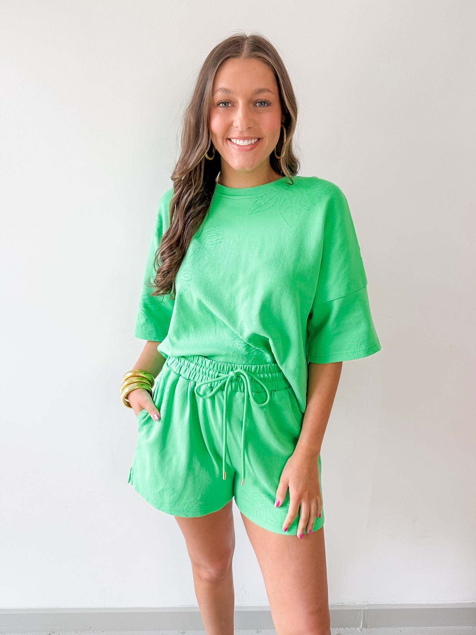 Tonal Embroiderd Tee & Short Set
