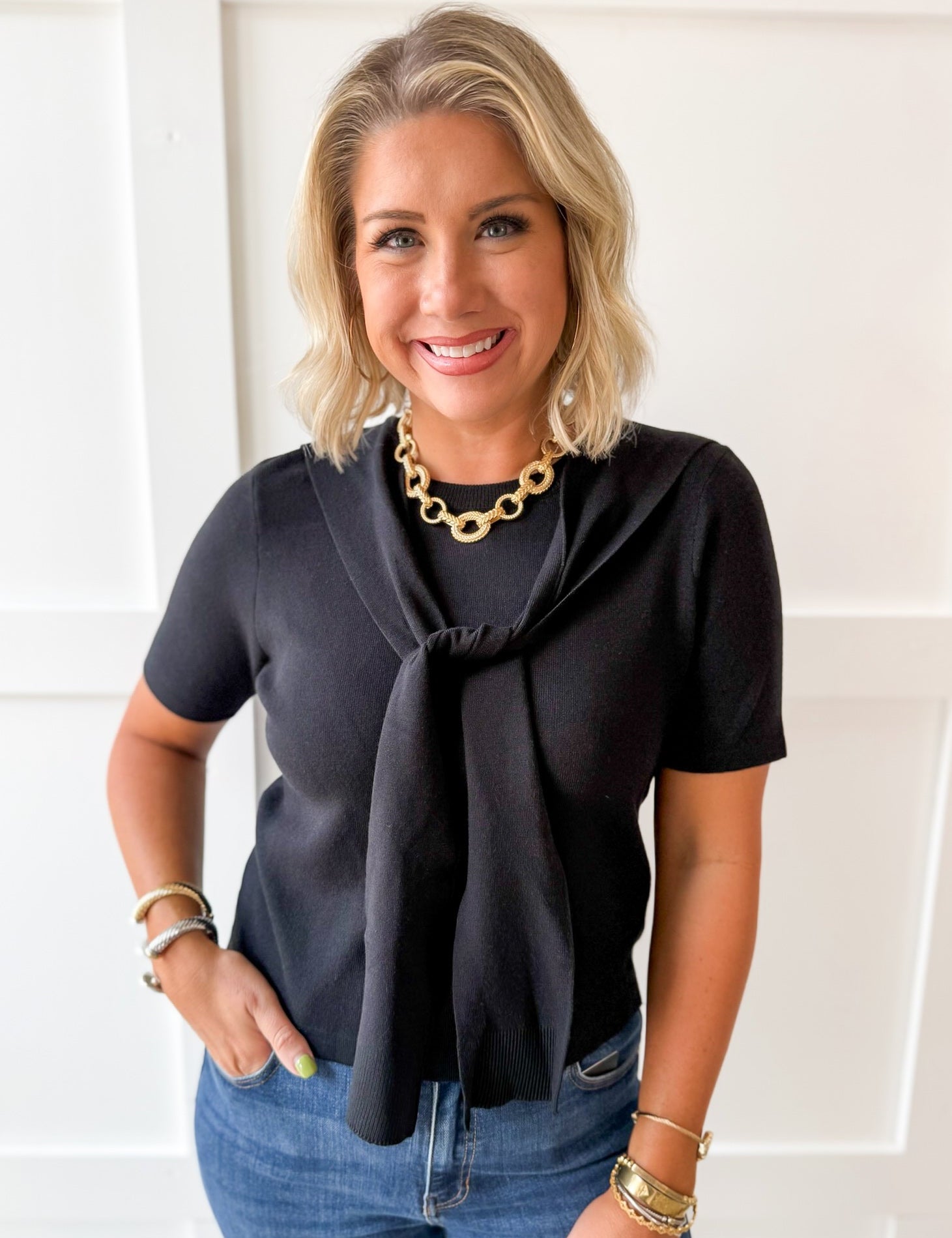 Top with Contrast Sweater- Black