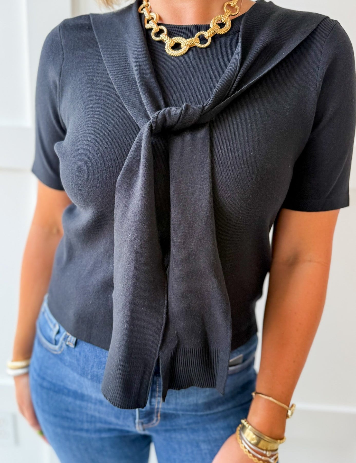 Top with Contrast Sweater- Black