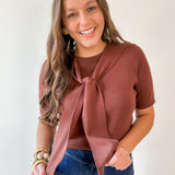 Top with Contrast Sweater- Brown