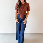 Top with Contrast Sweater- Brown