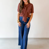 Top with Contrast Sweater- Brown