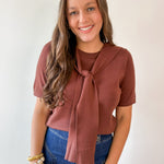 Top with Contrast Sweater- Brown