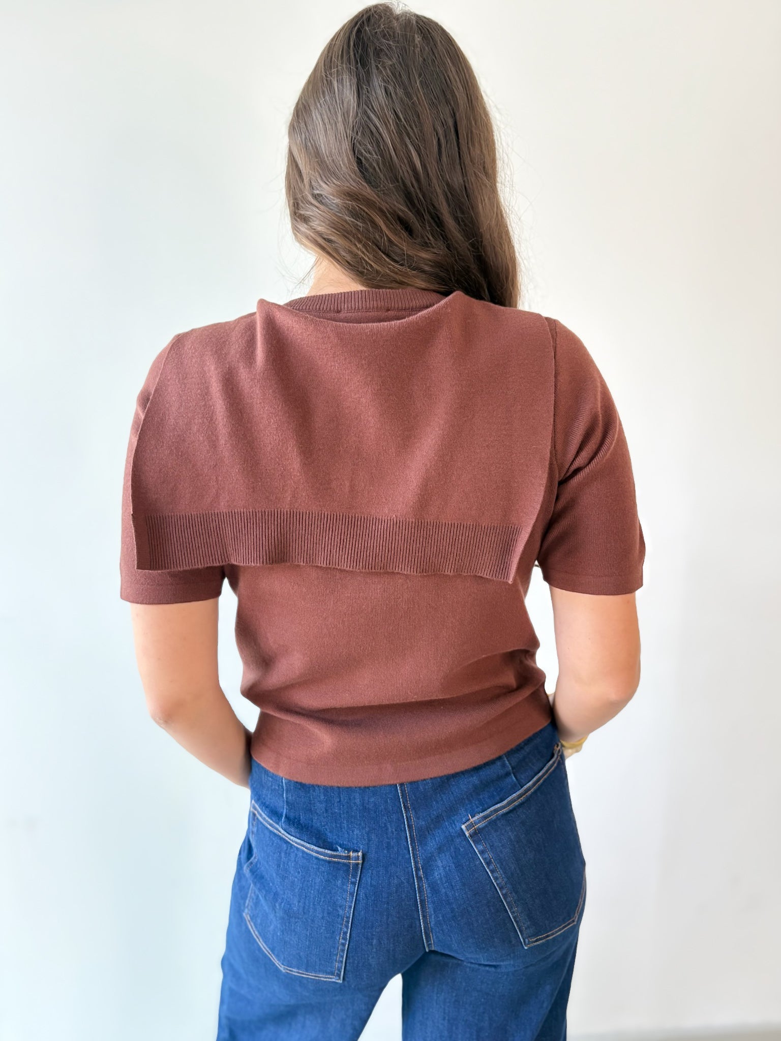 Top with Contrast Sweater- Brown