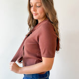 Top with Contrast Sweater- Brown