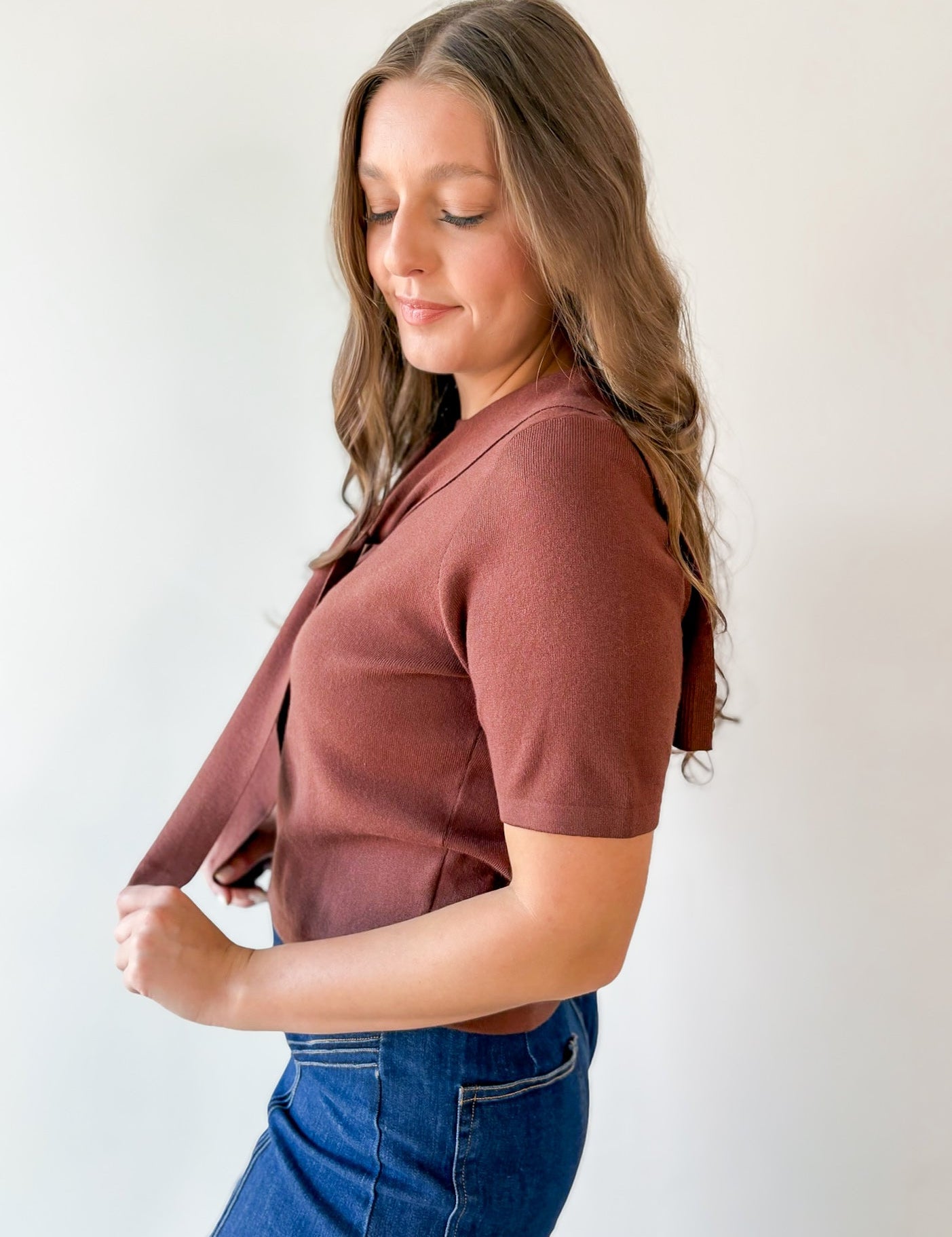 Top with Contrast Sweater- Brown