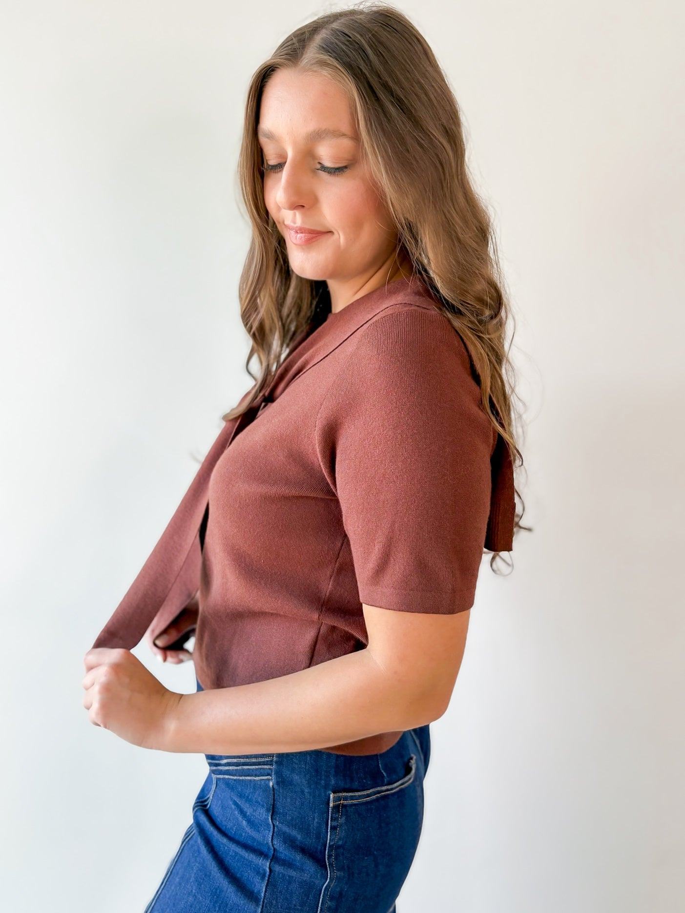 Top with Contrast Sweater- Brown