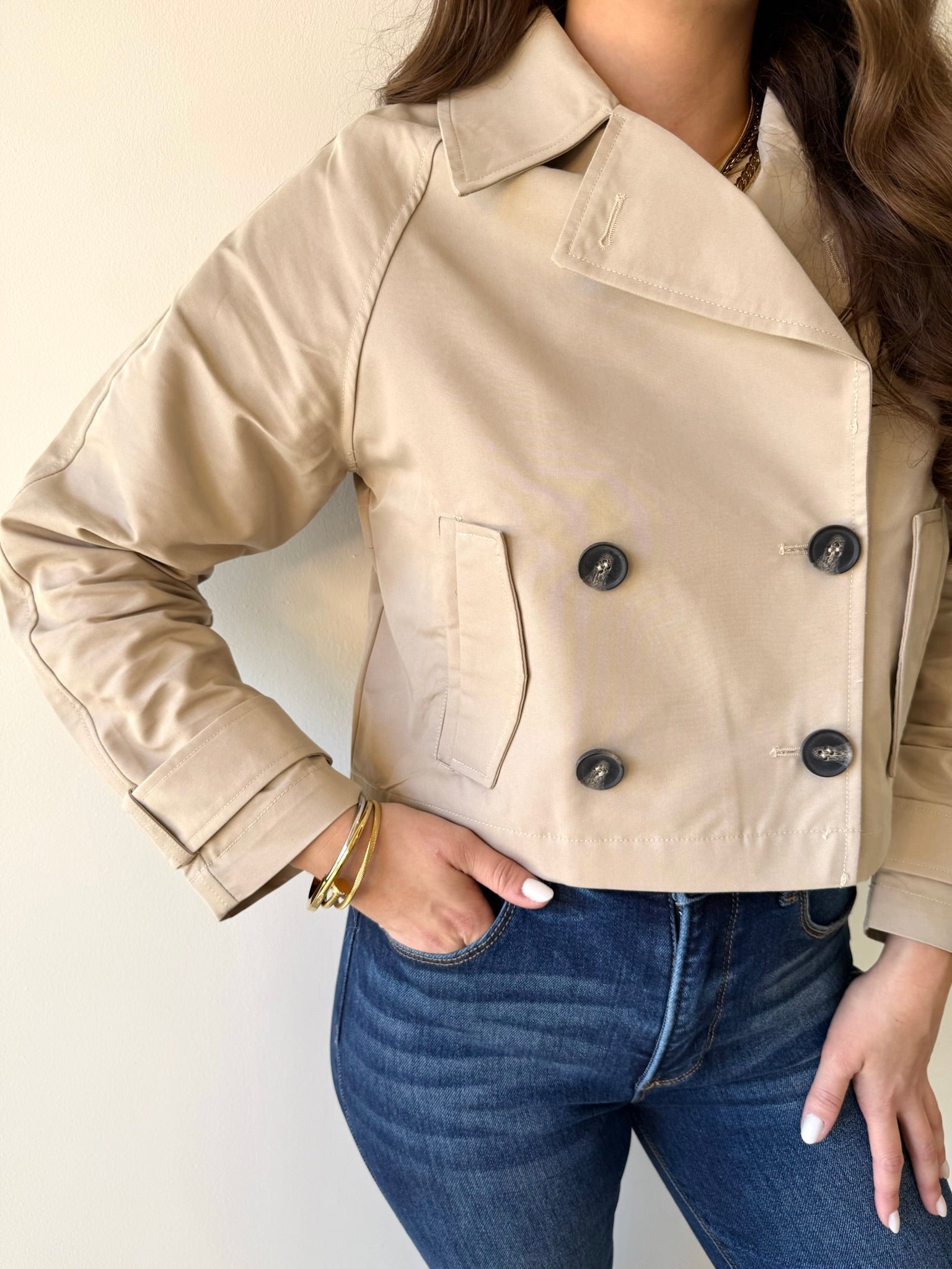 Topanga Beige Crop Mac Jacket