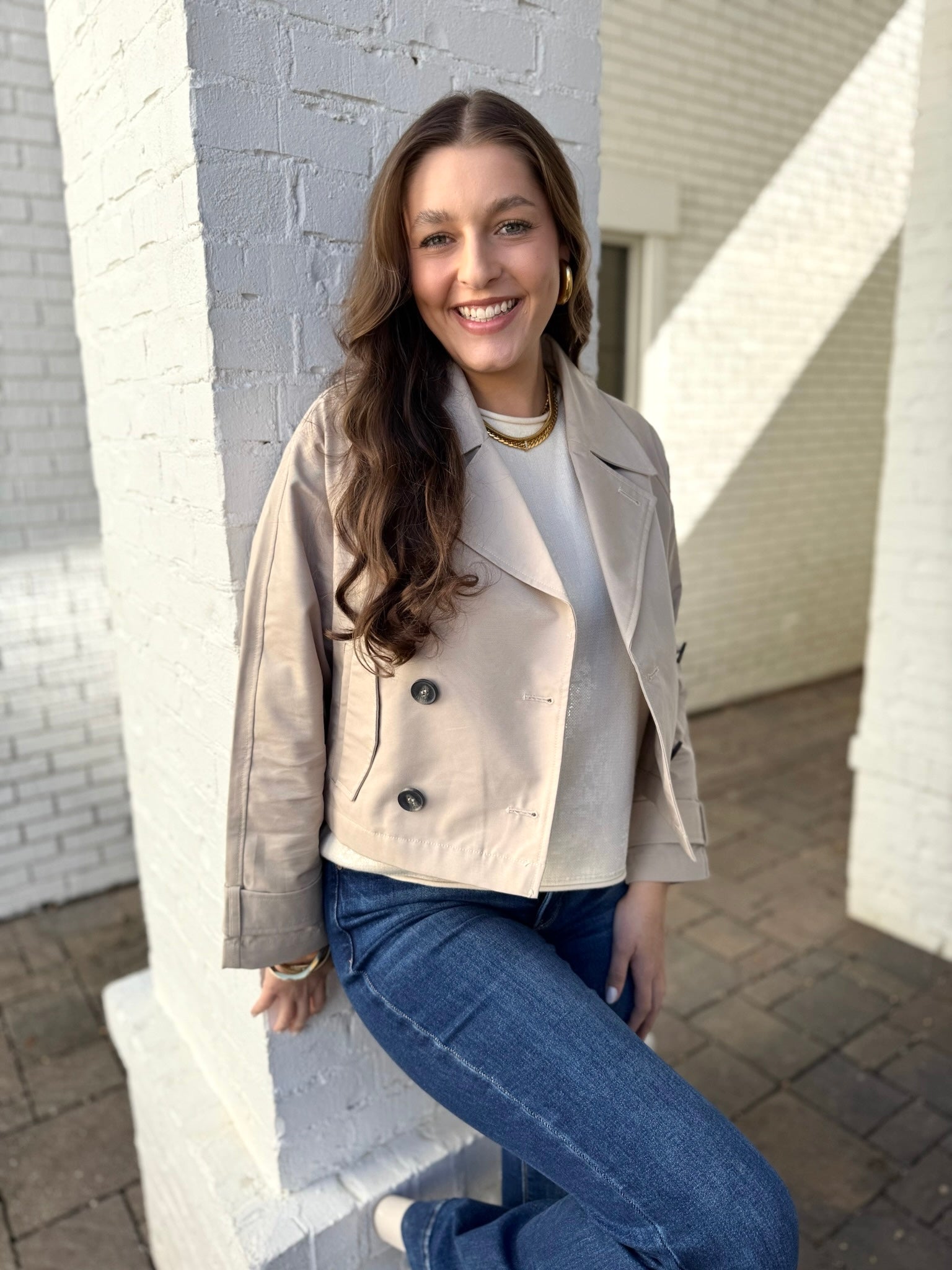 Topanga Beige Crop Mac Jacket