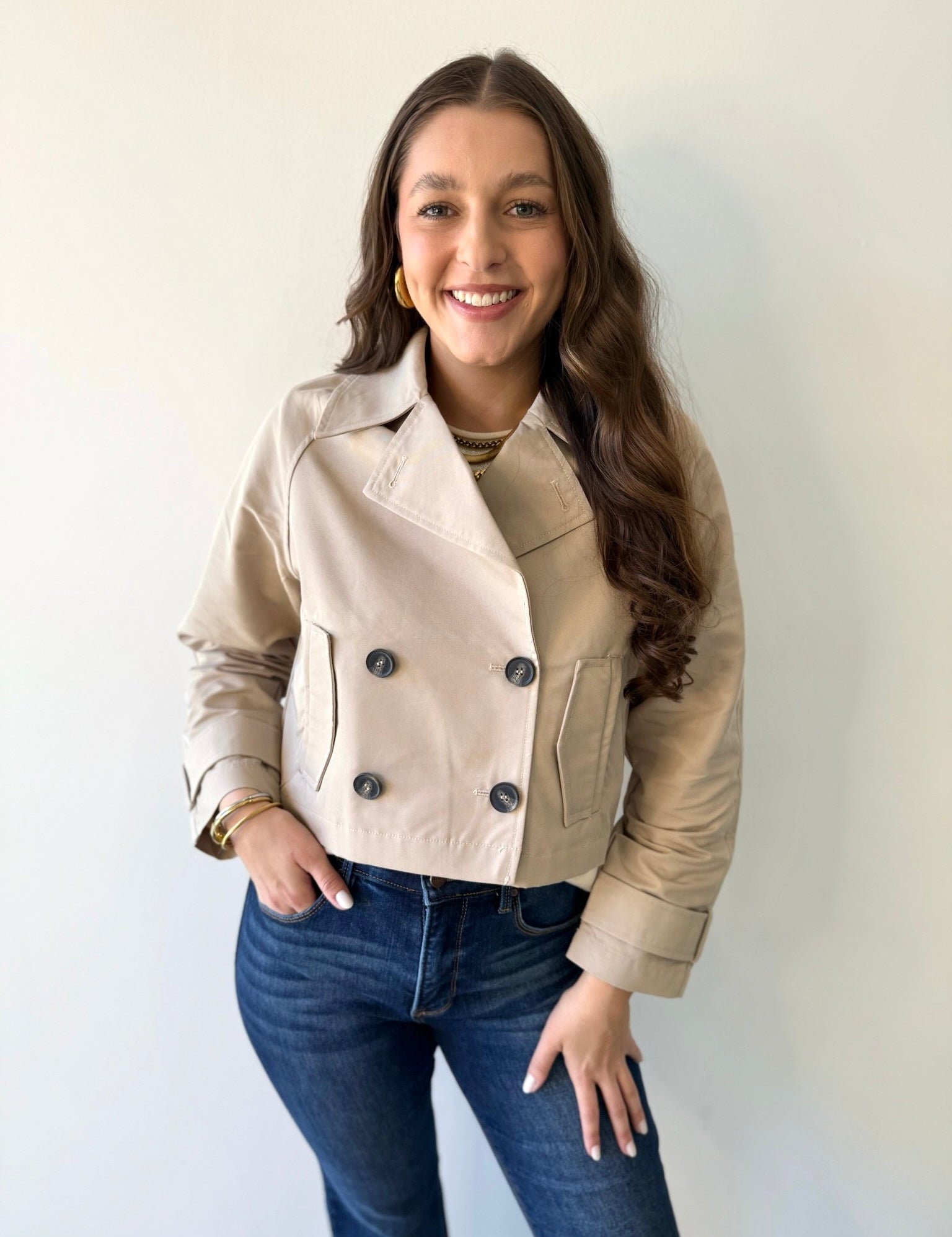 Topanga Beige Crop Mac Jacket