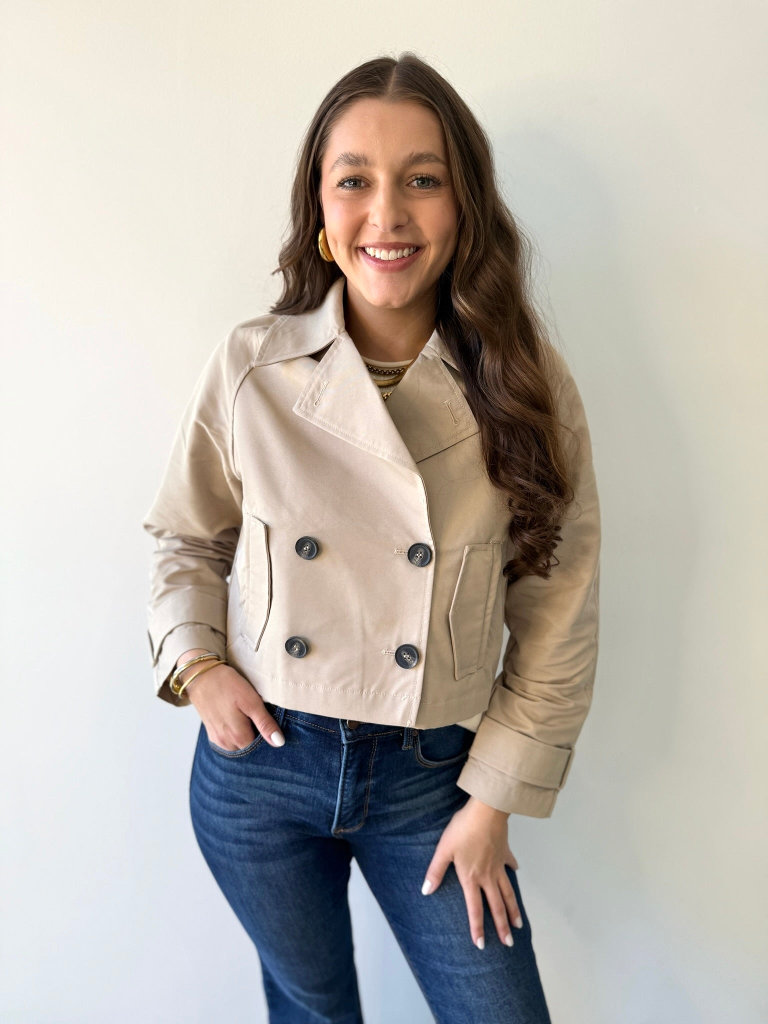 Topanga Beige Crop Mac Jacket