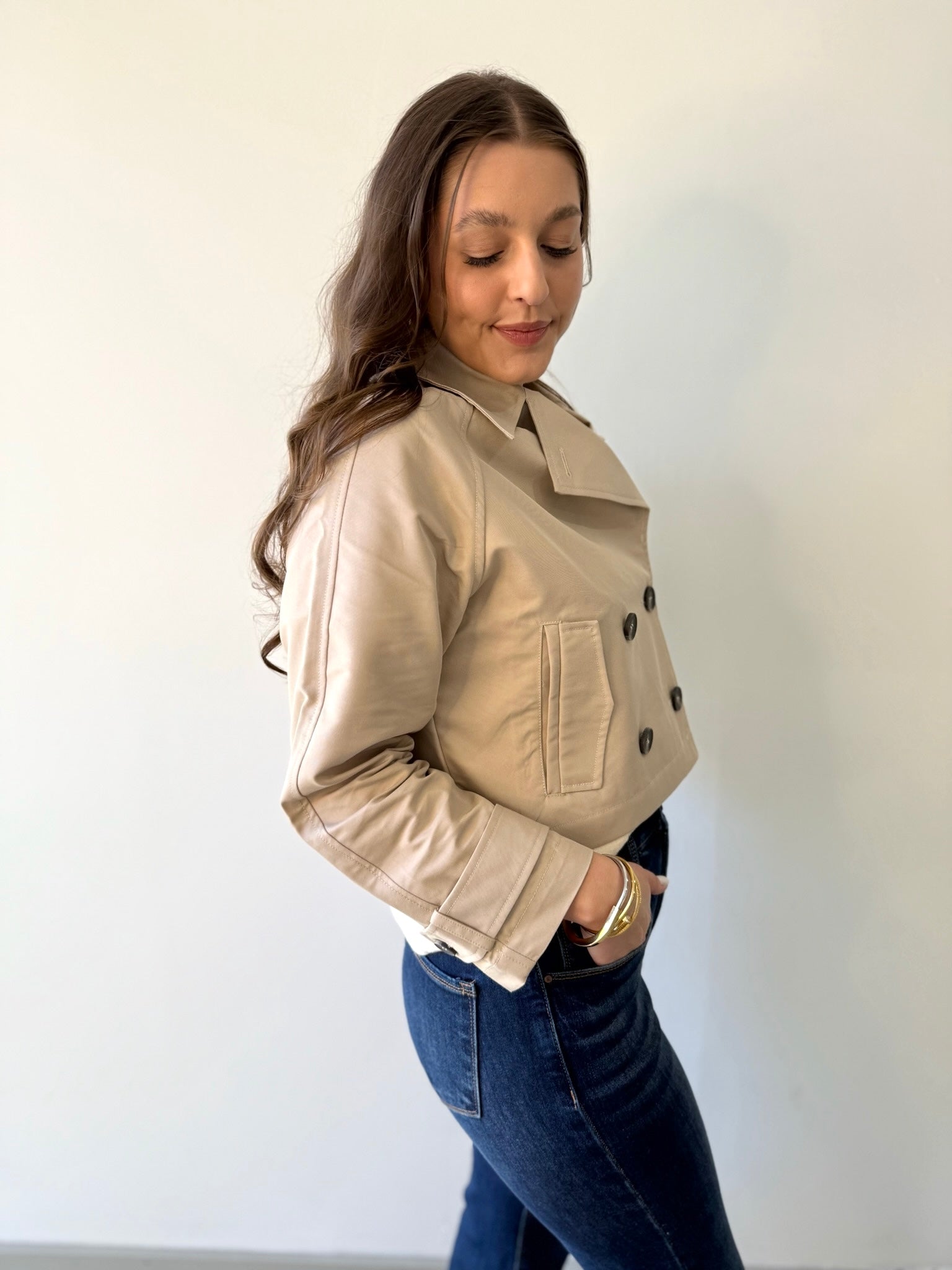Topanga Beige Crop Mac Jacket