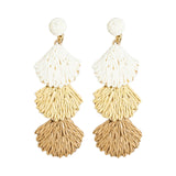 Tri Tone Petals Straw Tiered Dangle Earrings