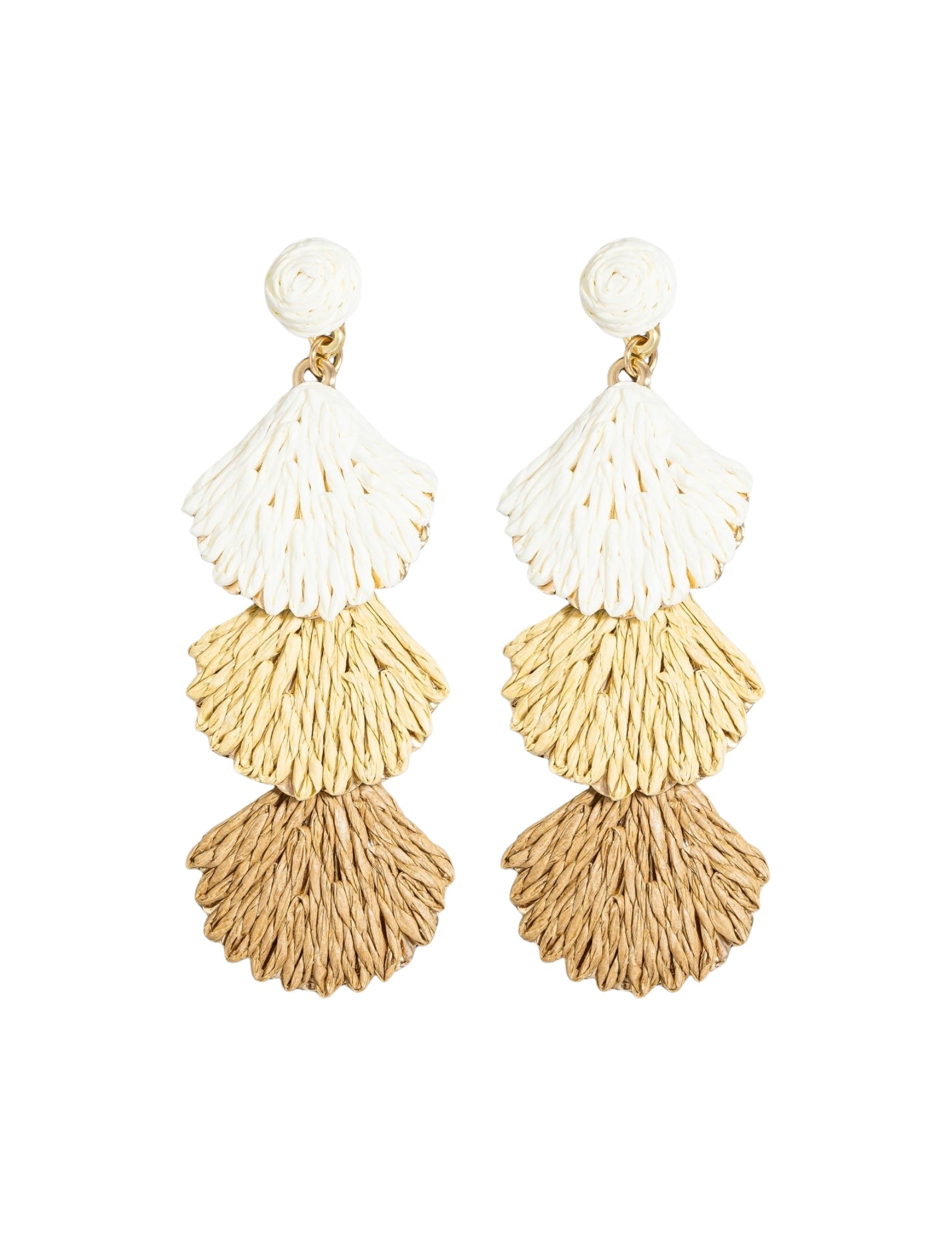 Tri Tone Petals Straw Tiered Dangle Earrings