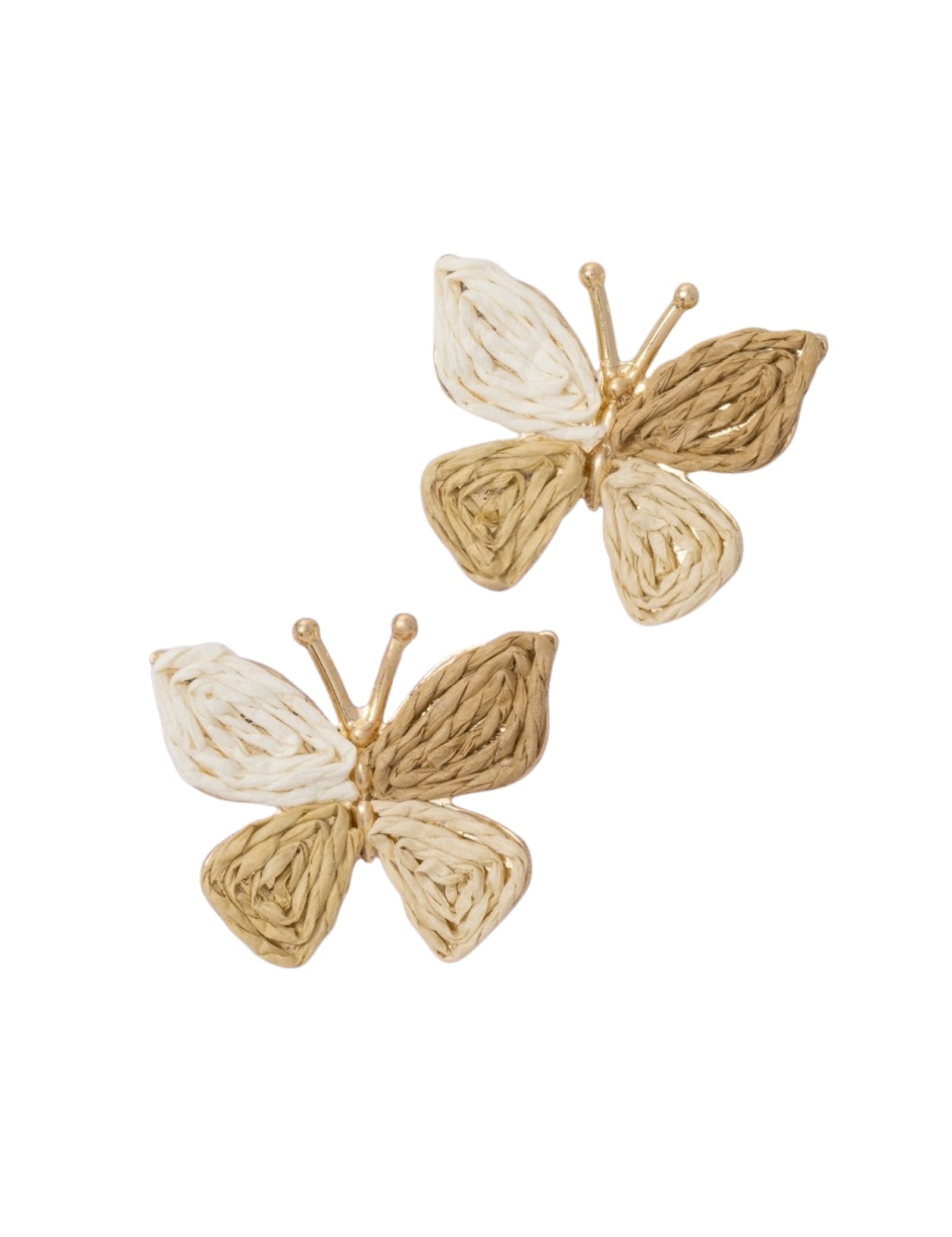 Tri Tone Straw Weave Butterfly Earrings