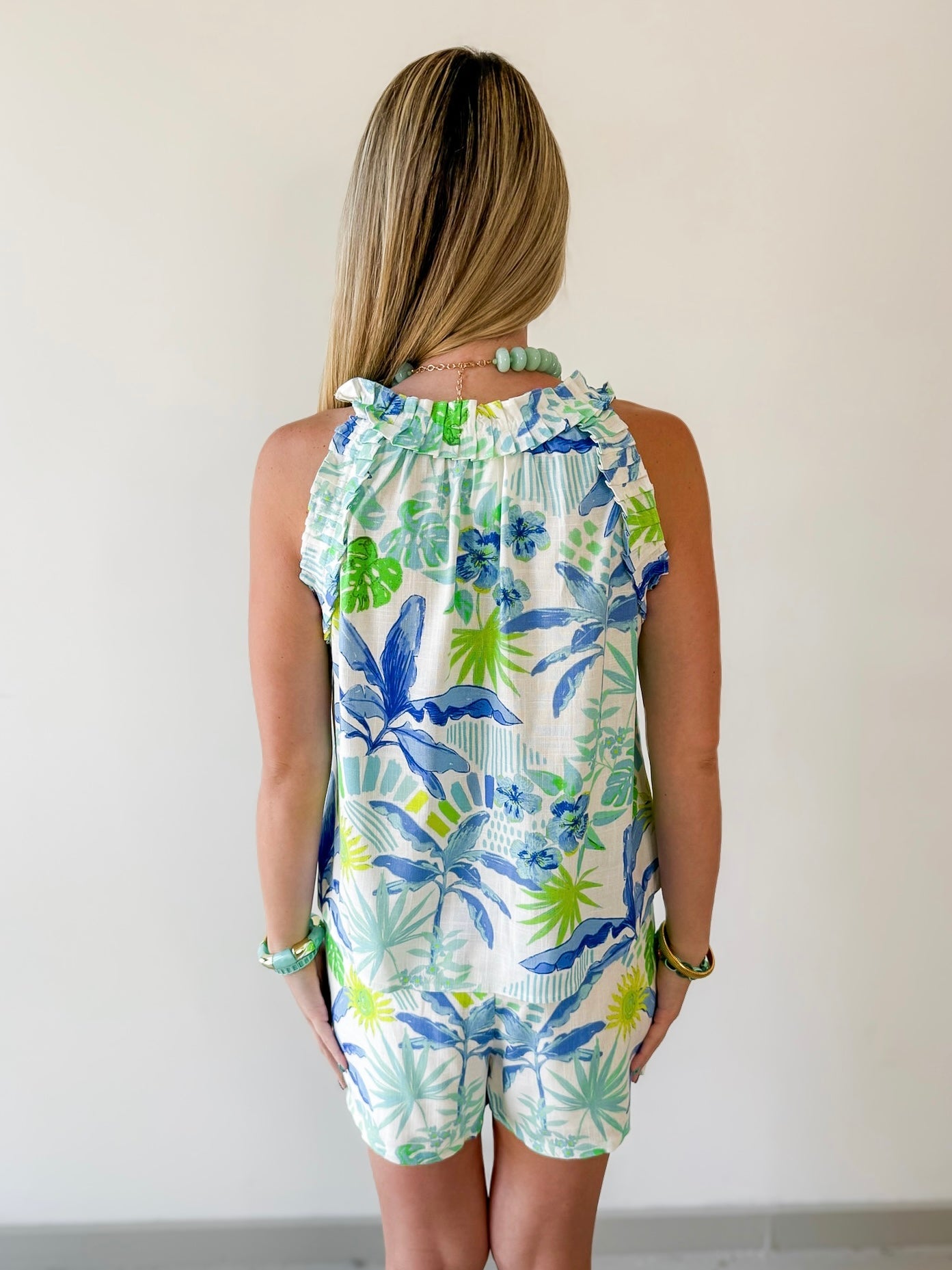 Tropcial Print Ruffled Top & Short Set