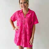 Tropical Eyelet Shirt Dress