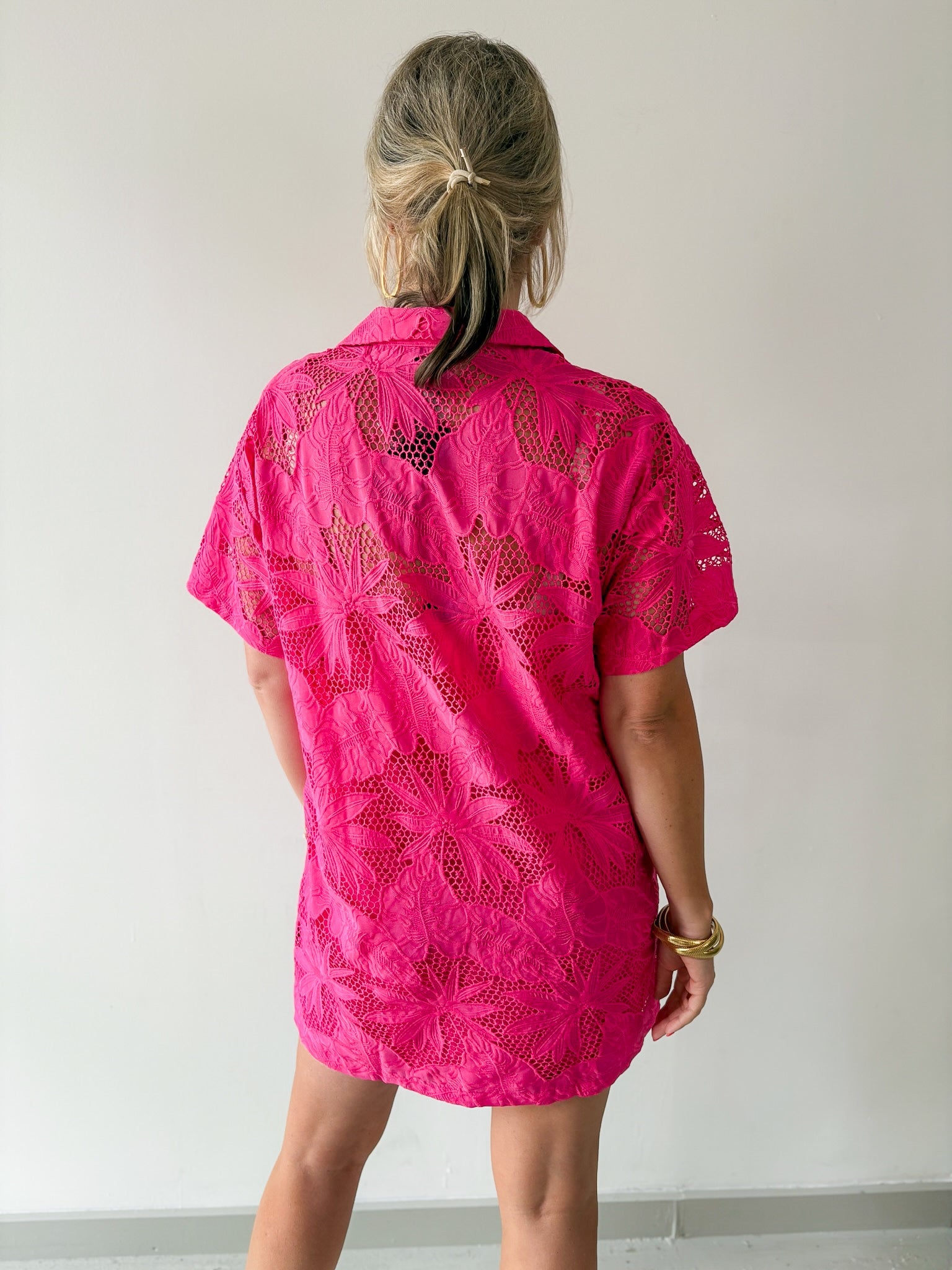 Tropical Eyelet Shirt Dress
