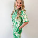 Tropical Floral Print Button Dress