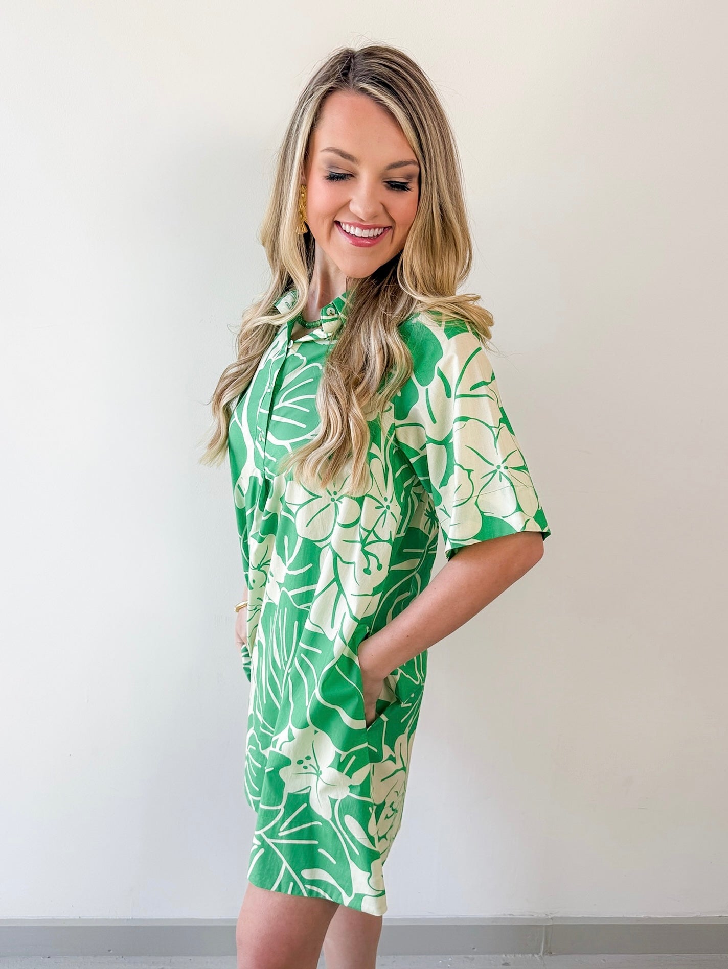 Tropical Floral Print Button Dress