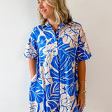 Tropical Floral Print Button Dress